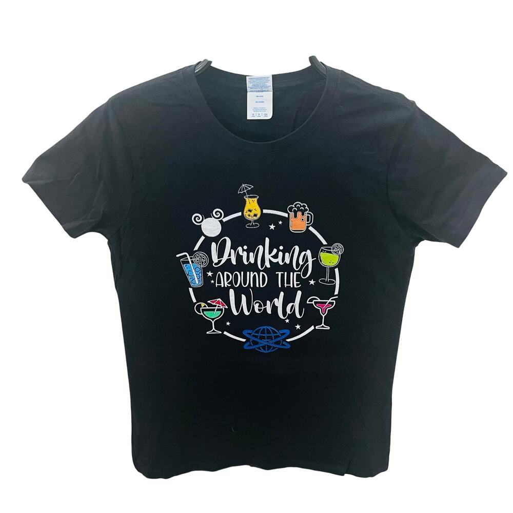 Drinking Around The World Epcot T-Shirt Disney World Women's Size Small Black